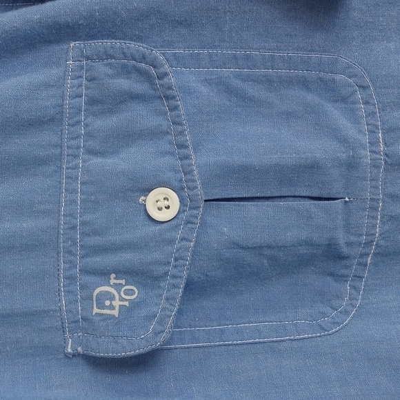 Christian Dior Monsieur men's med blue short sleeve casual button down shirt - Picture 3 of 7